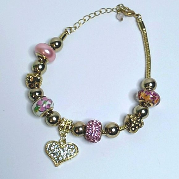 Jewelry - Pink Heart Charm Gold Bracelet